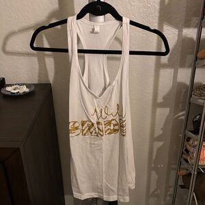 White "Wild Bride" Racerback Tank Top with Gold Script